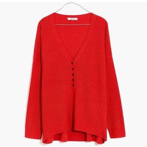 Madewell Asherton Waffle Henley Sweater, Red | Sz XS